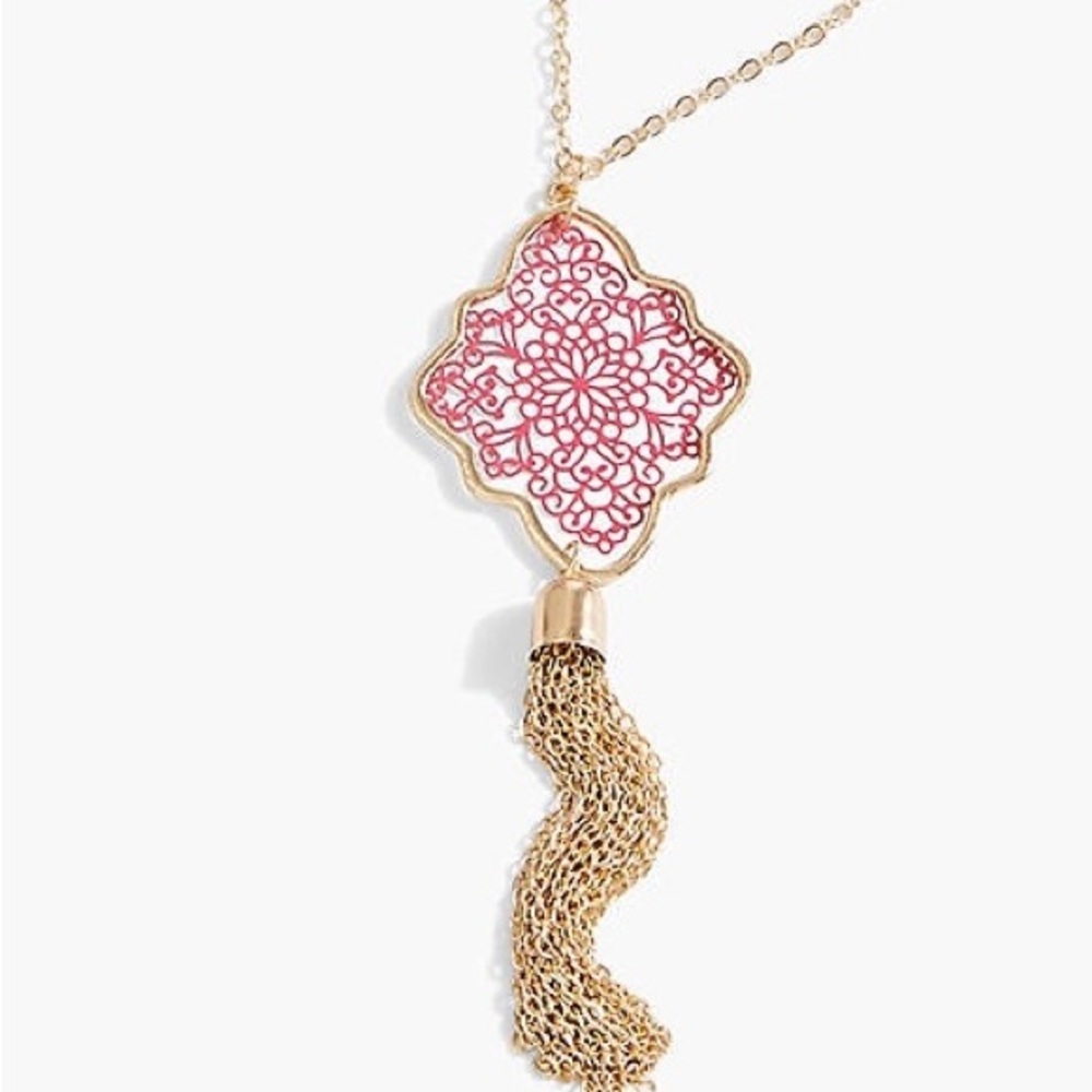 Pink Filigree Pendant Necklace Tassle